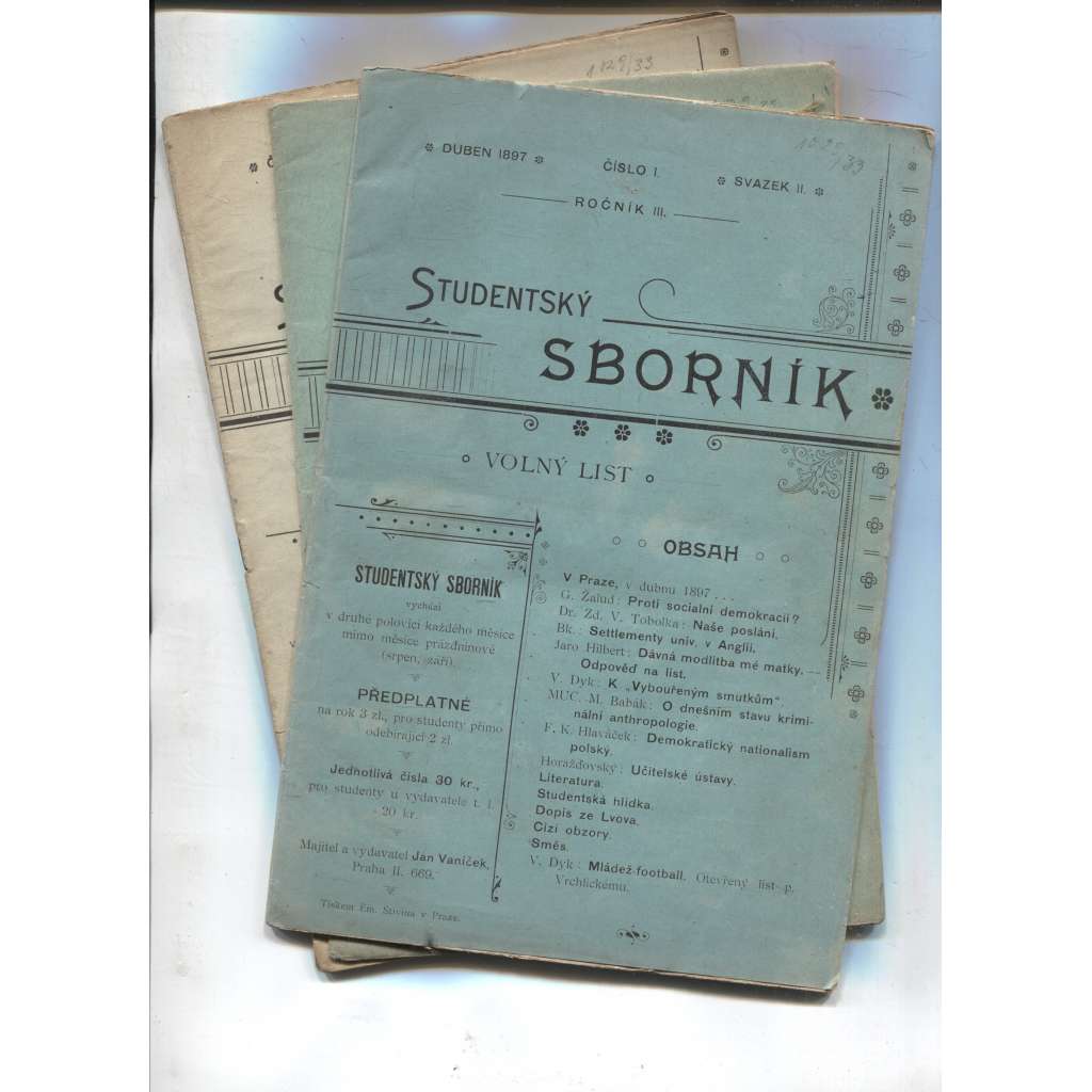 Studentský sborník, ročník III./1897, číslo 1-5 (časopis)