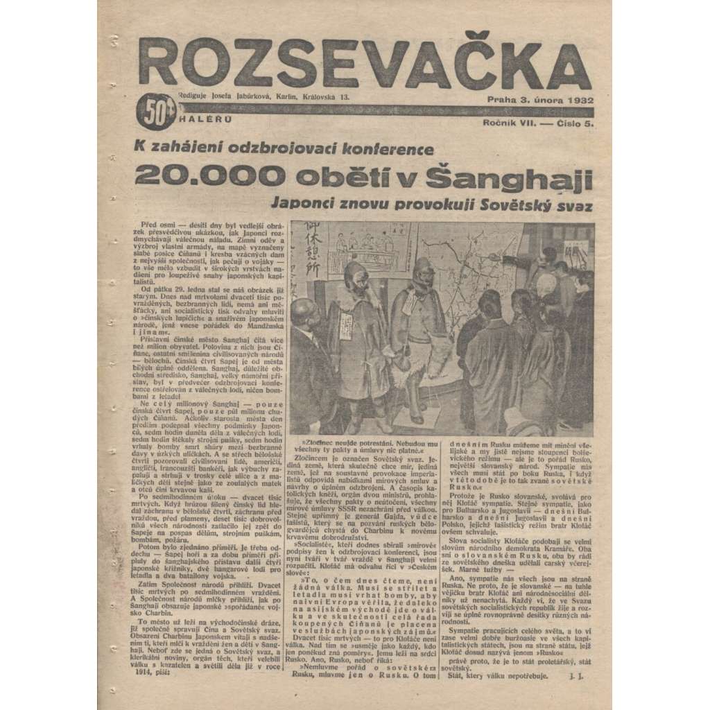 Rozsevačka, ročník VII., číslo 5/1932 (časopis, 1. republika)