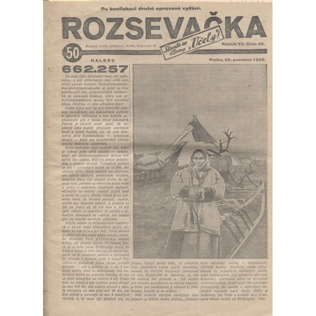 Rozsevačka, ročník VII., číslo 52/1932 (časopis, 1. republika) - posl. strana chybí