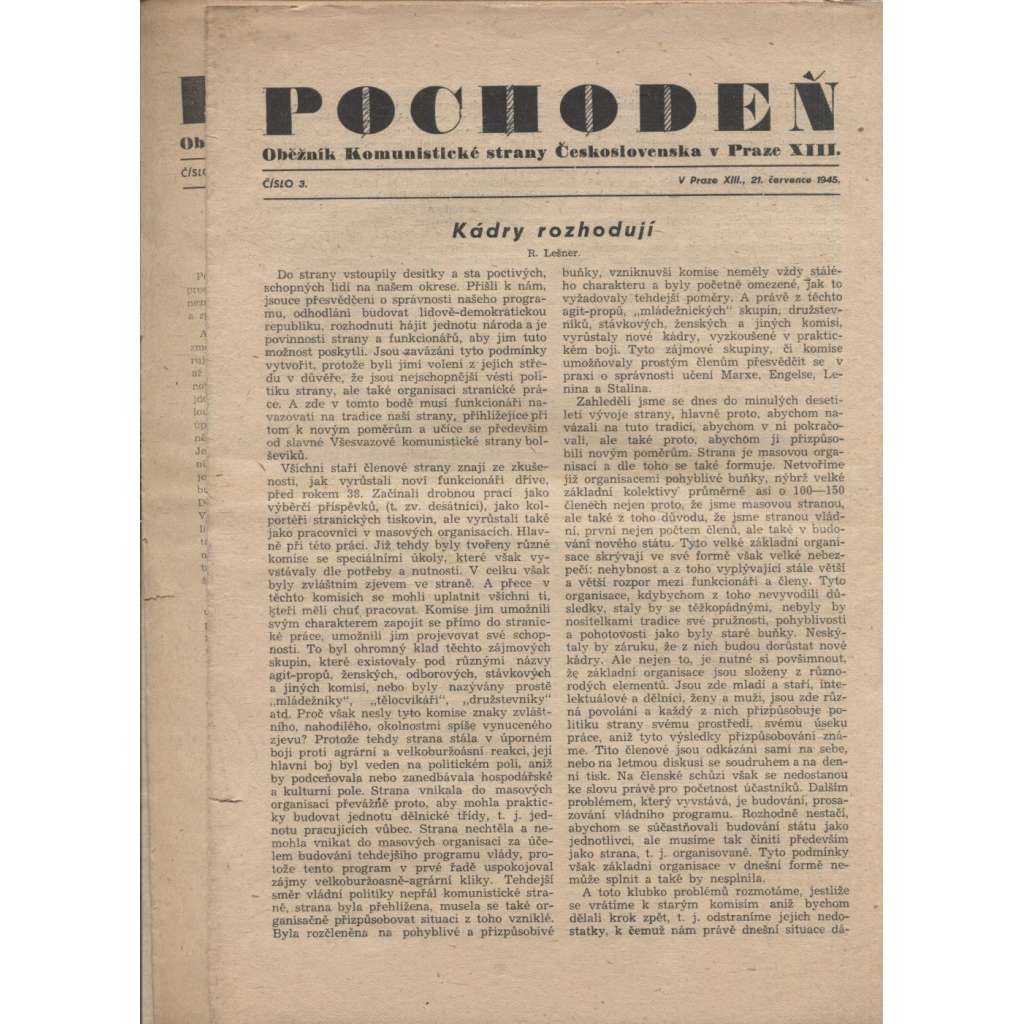 Pochodeň, číslo 3, 7 a 9/1945 (staré noviny)