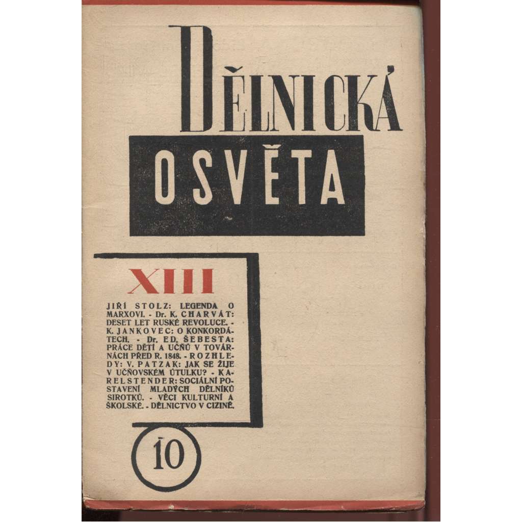 Dělnická osvěta, ročník XIII, číslo 10/1927 (časopis, levicová literatura, 1. republika)