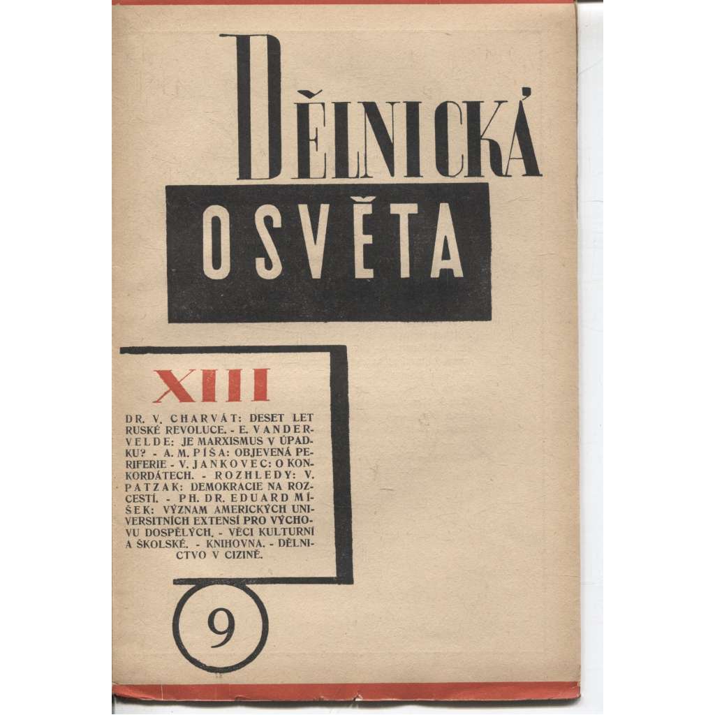 Dělnická osvěta, ročník XIII, číslo 9/1927 (časopis, levicová literatura, 1. republika)