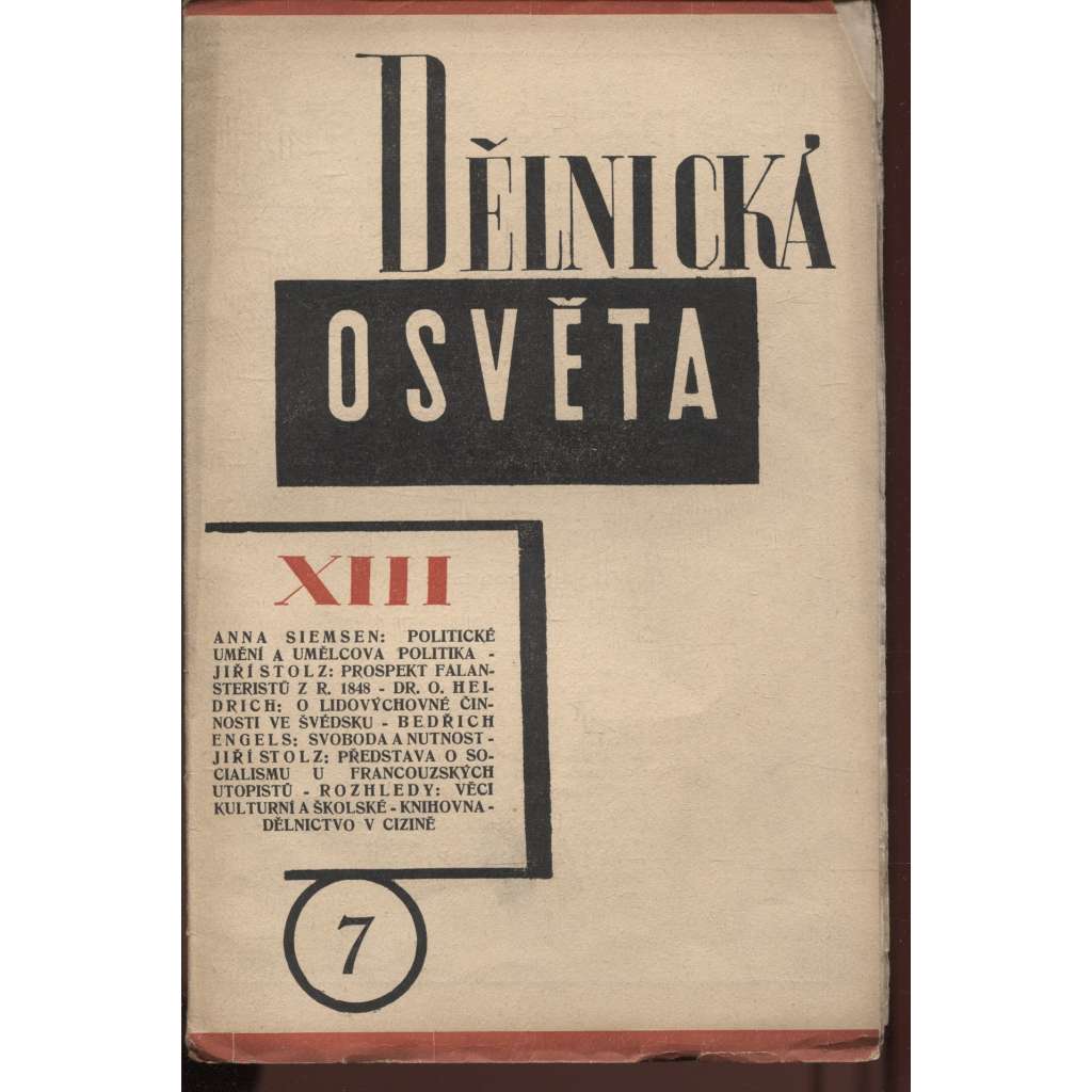 Dělnická osvěta, ročník XIII, číslo 7/1927 (časopis, levicová literatura, 1. republika)