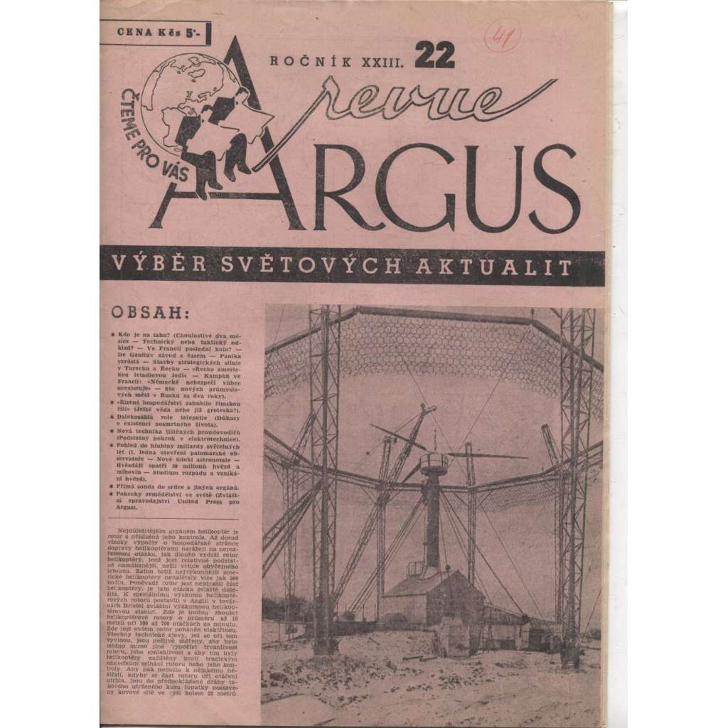 Argus revue, ročník XXIII., číslo 22/1947. Výběr světových aktualit (časopis)