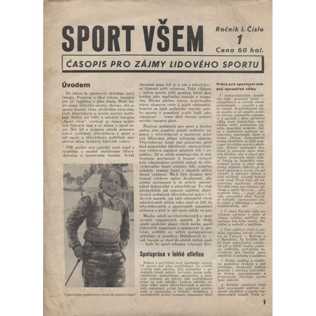 Sport všem, ročník I., číslo 1-8/1938, Časopis pro zájmy lidového sportu (staré noviny, 1. republika)