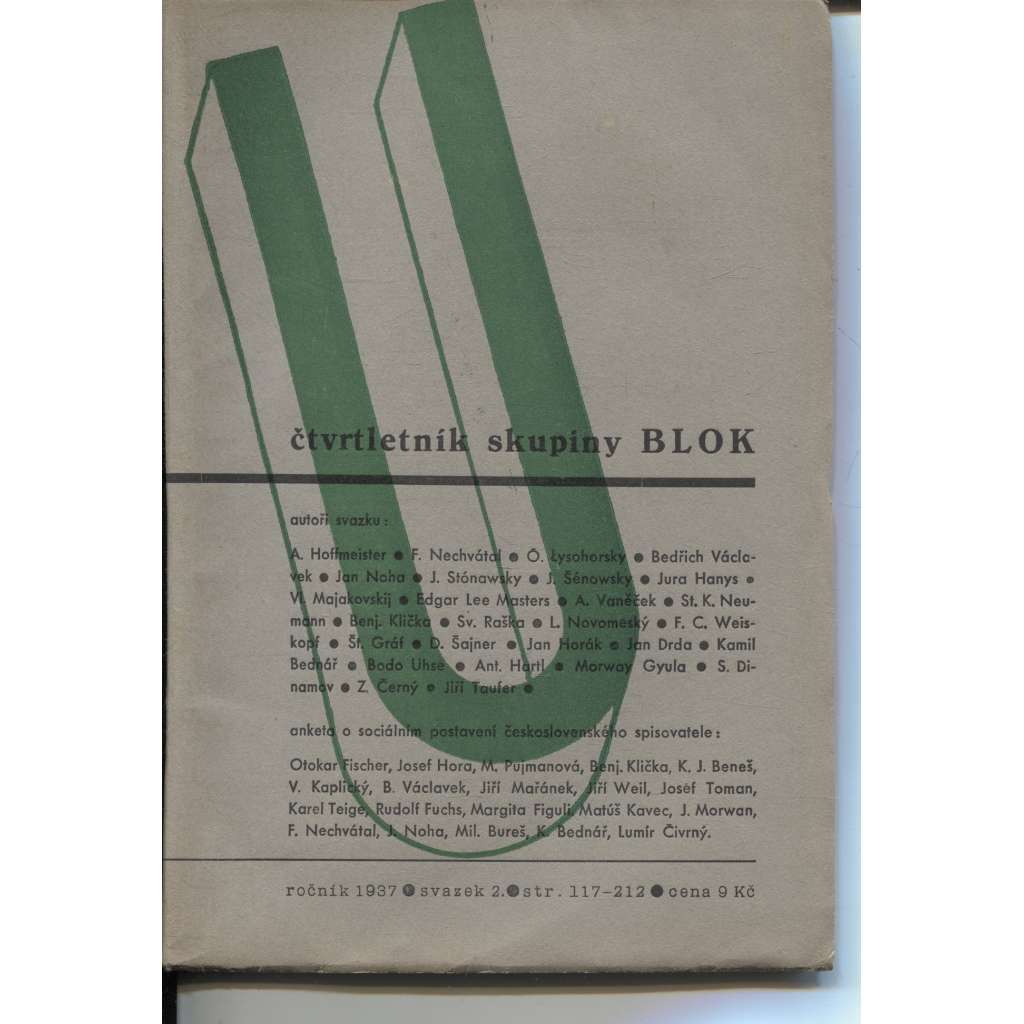 U – čtvrtletník skupiny Blok, svazek 2/1937 (časopis, revue)