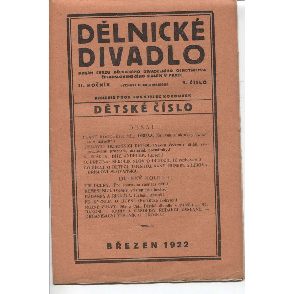 Dělnické divadlo, ročník II., číslo 3/1922