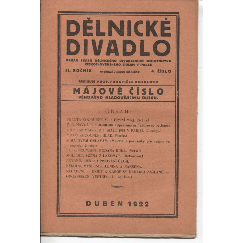 Dělnické divadlo, ročník II., číslo 4/1922