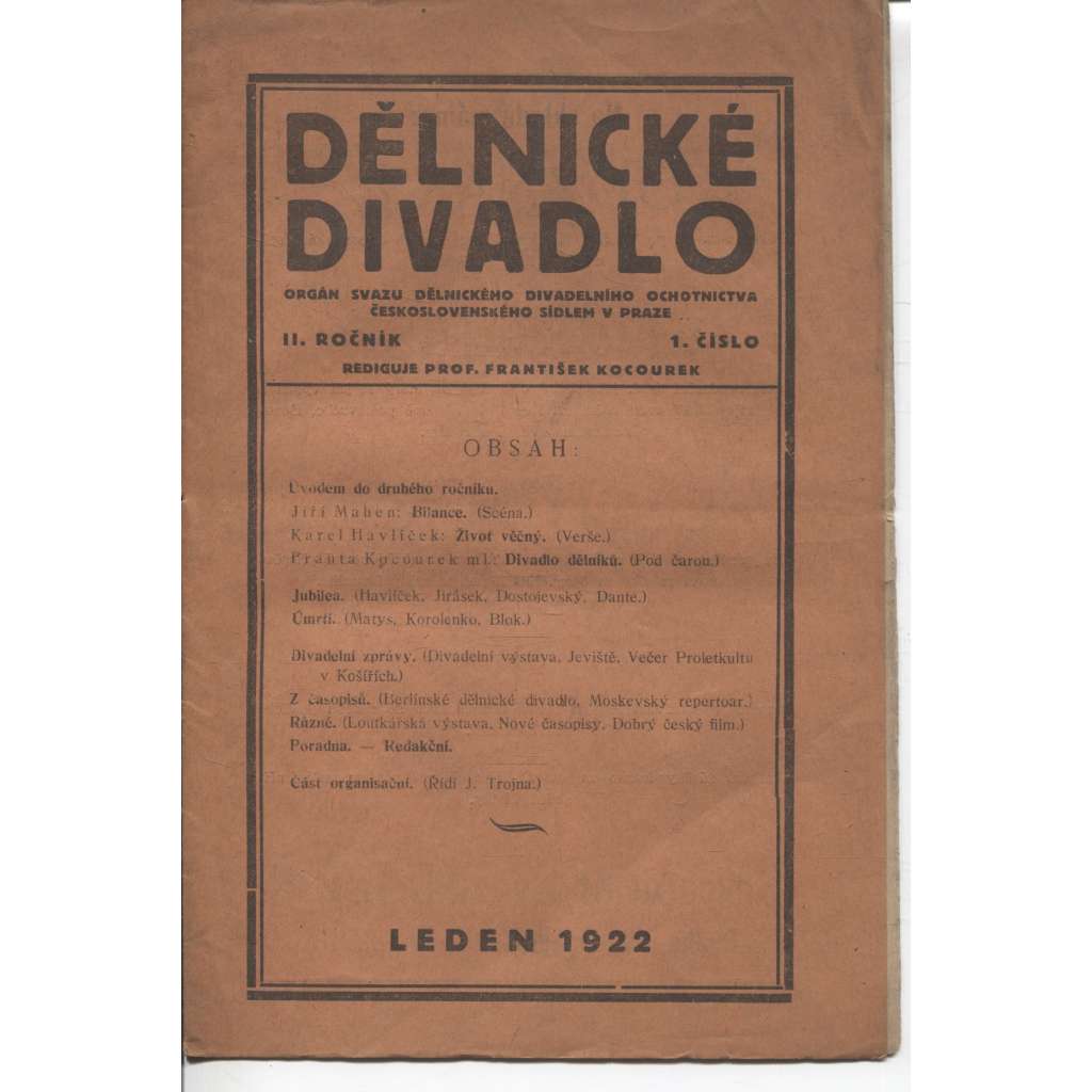 Dělnické divadlo, ročník II., číslo 1/1922