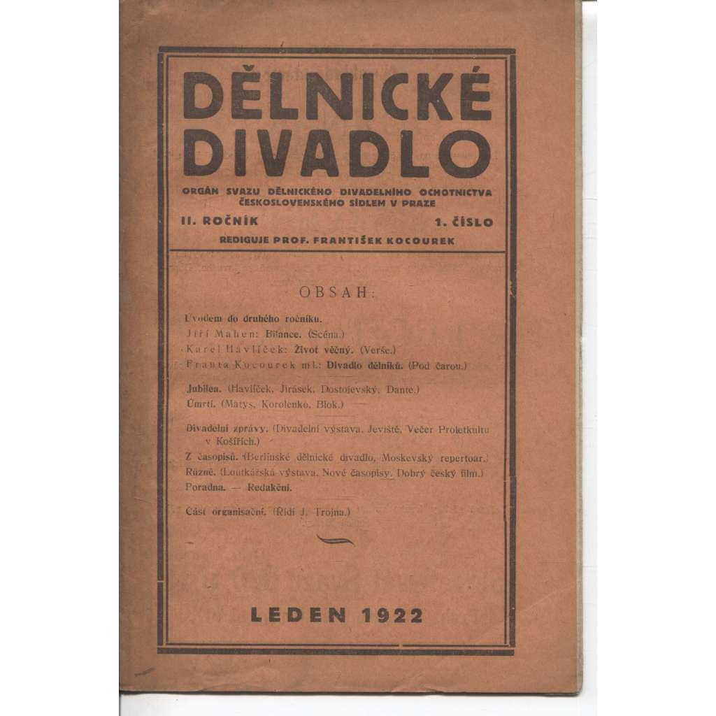 Dělnické divadlo, ročník II., číslo 1/1922