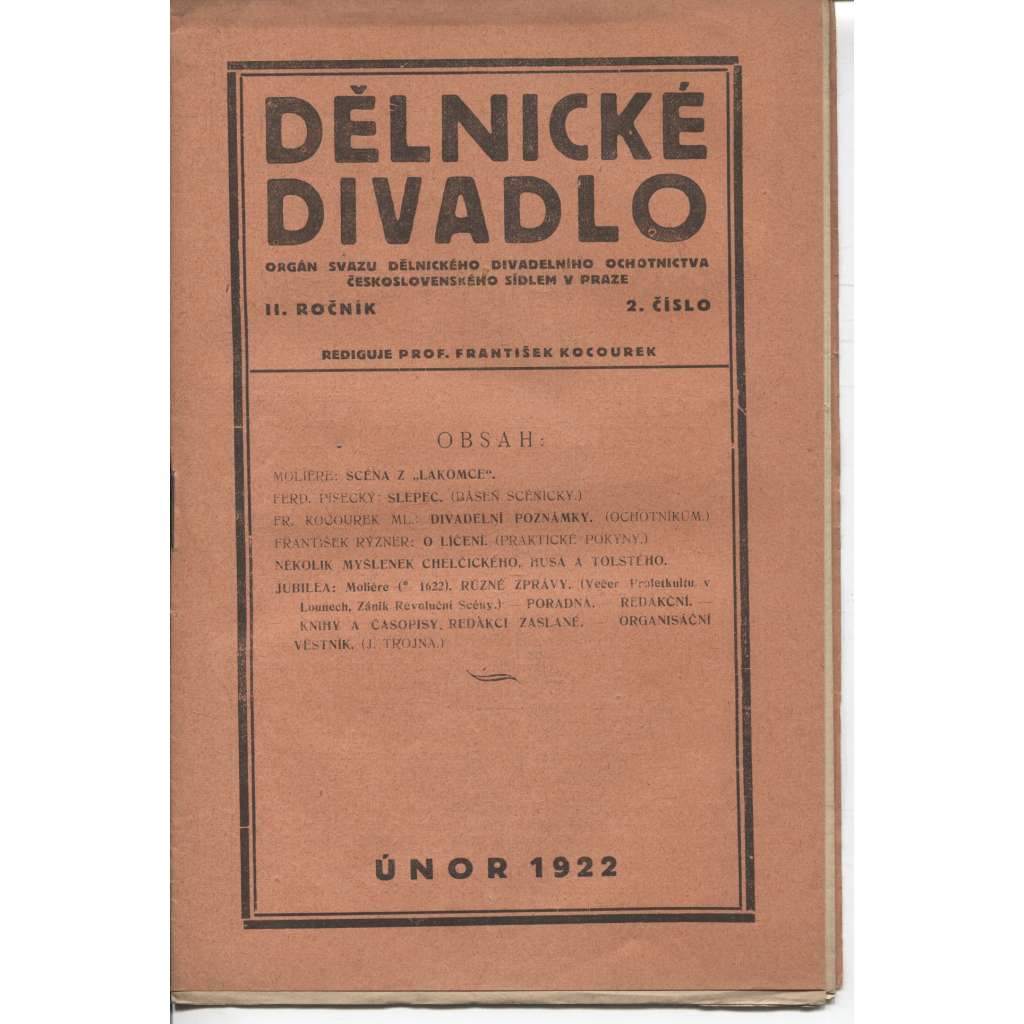 Dělnické divadlo, ročník II., číslo 2/1922