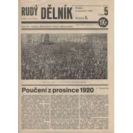 Rudý dělník, ročník I., číslo 5/1930. List pro otázky dělnického hnutí odborového (odbory, 1. republika, staré noviny)