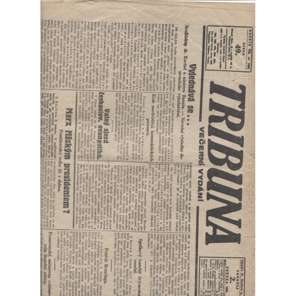 Tribuna (2.3.1925) - staré noviny, 1. republika