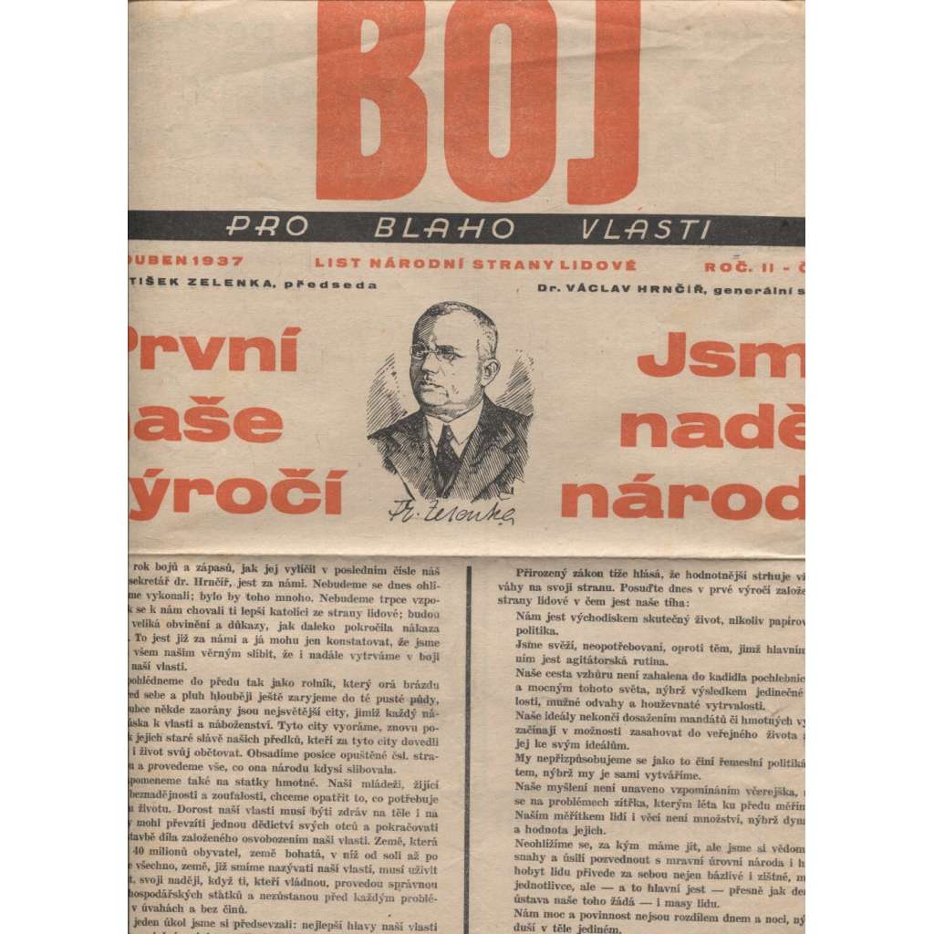 Boj pro blaho vlasti (27.4.1937) - staré noviny, 1. republika