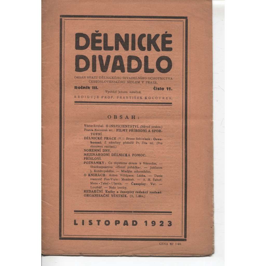 Dělnické divadlo, ročník III., číslo 11/1923