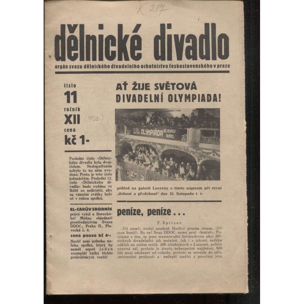 Dělnické divadlo, ročník XII., číslo 11