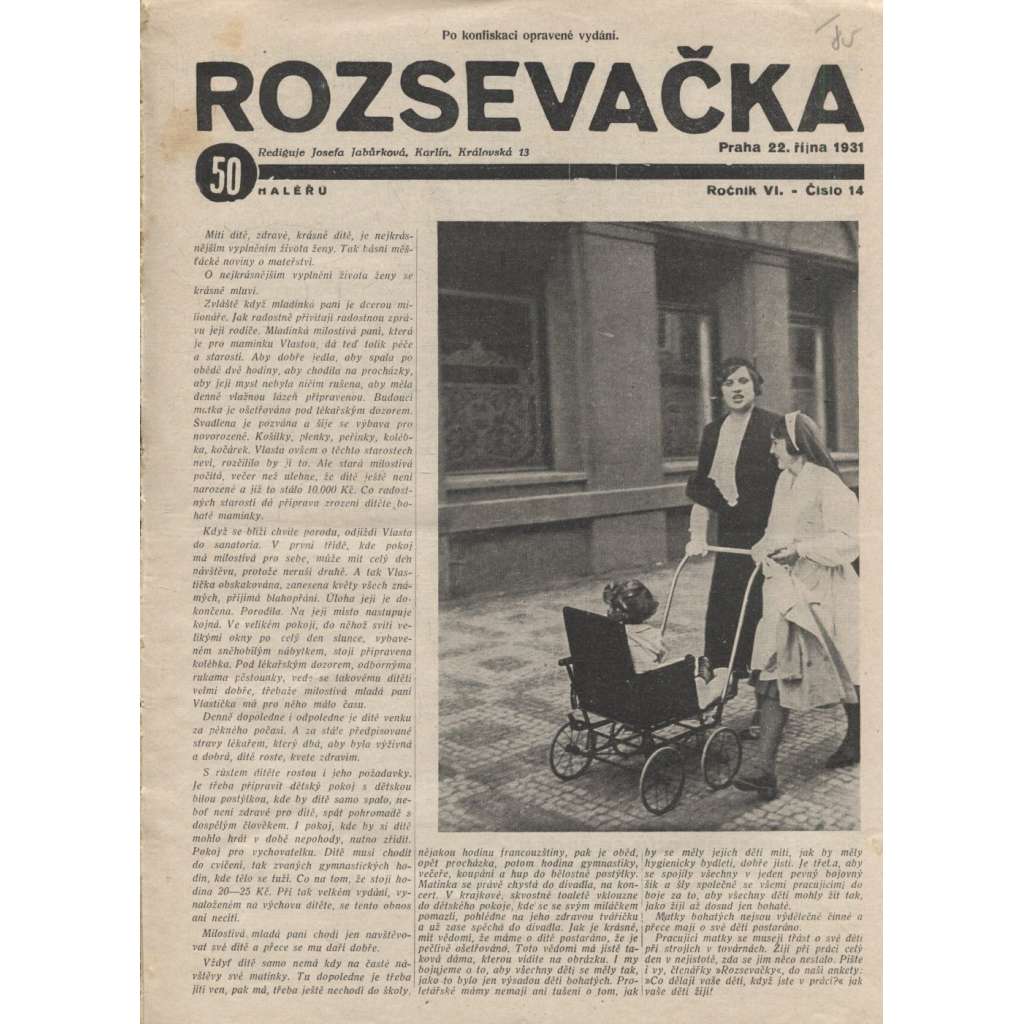 Rozsevačka, ročník VI., číslo 14/1931 (časopis, 1. republika, staré noviny)