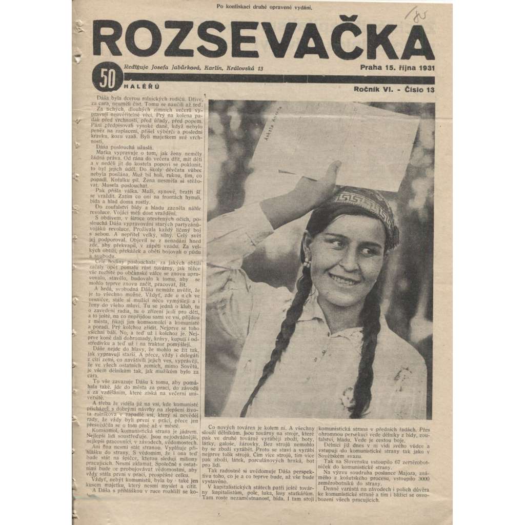 Rozsevačka, ročník VI., číslo 13/1931 (časopis, 1. republika, staré noviny)