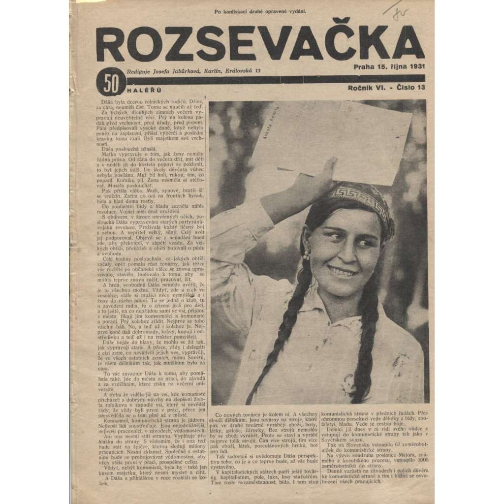 Rozsevačka, ročník VI., číslo 13/1931 (časopis, 1. republika, staré noviny)