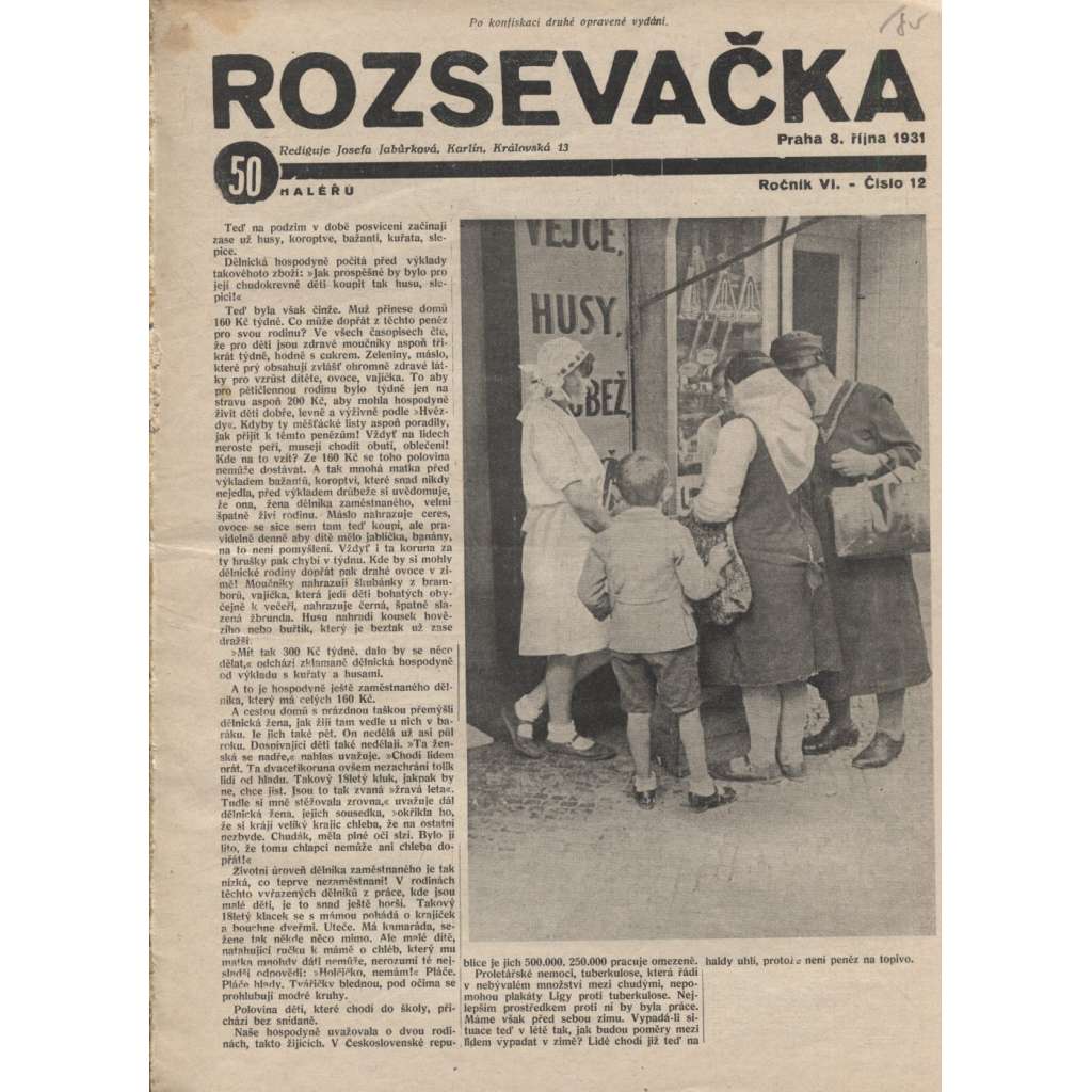 Rozsevačka, ročník VI., číslo 12/1931 (časopis, 1. republika, staré noviny)