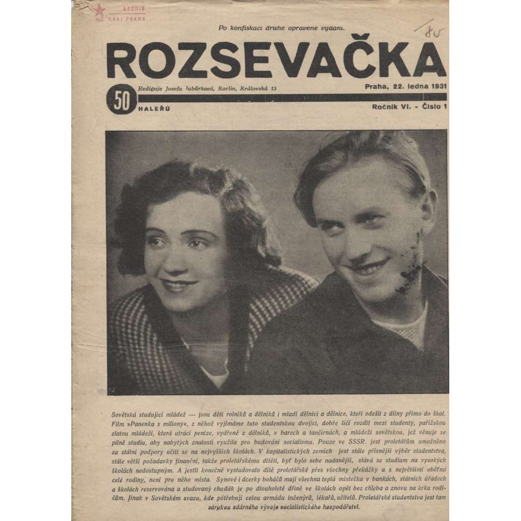 Rozsevačka, ročník VI., číslo 1/1931 (časopis, 1. republika, staré noviny)