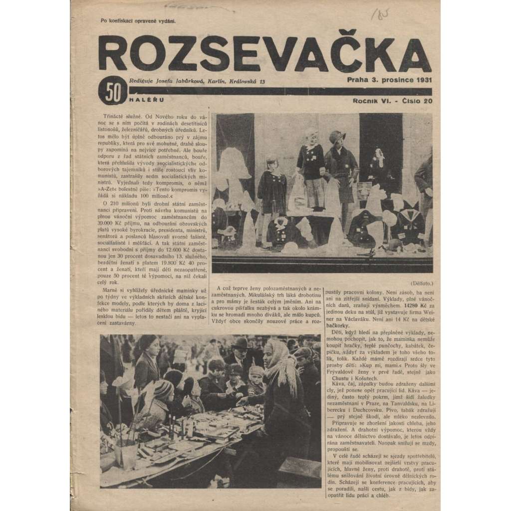 Rozsevačka, ročník VI., číslo 20/1931 (časopis, 1. republika, staré noviny)