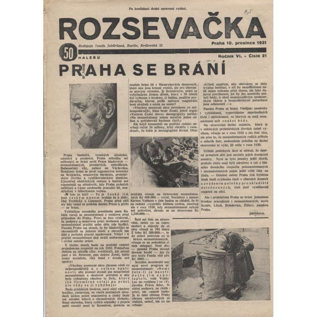 Rozsevačka, ročník VI., číslo 21/1931 (časopis, 1. republika, staré noviny)