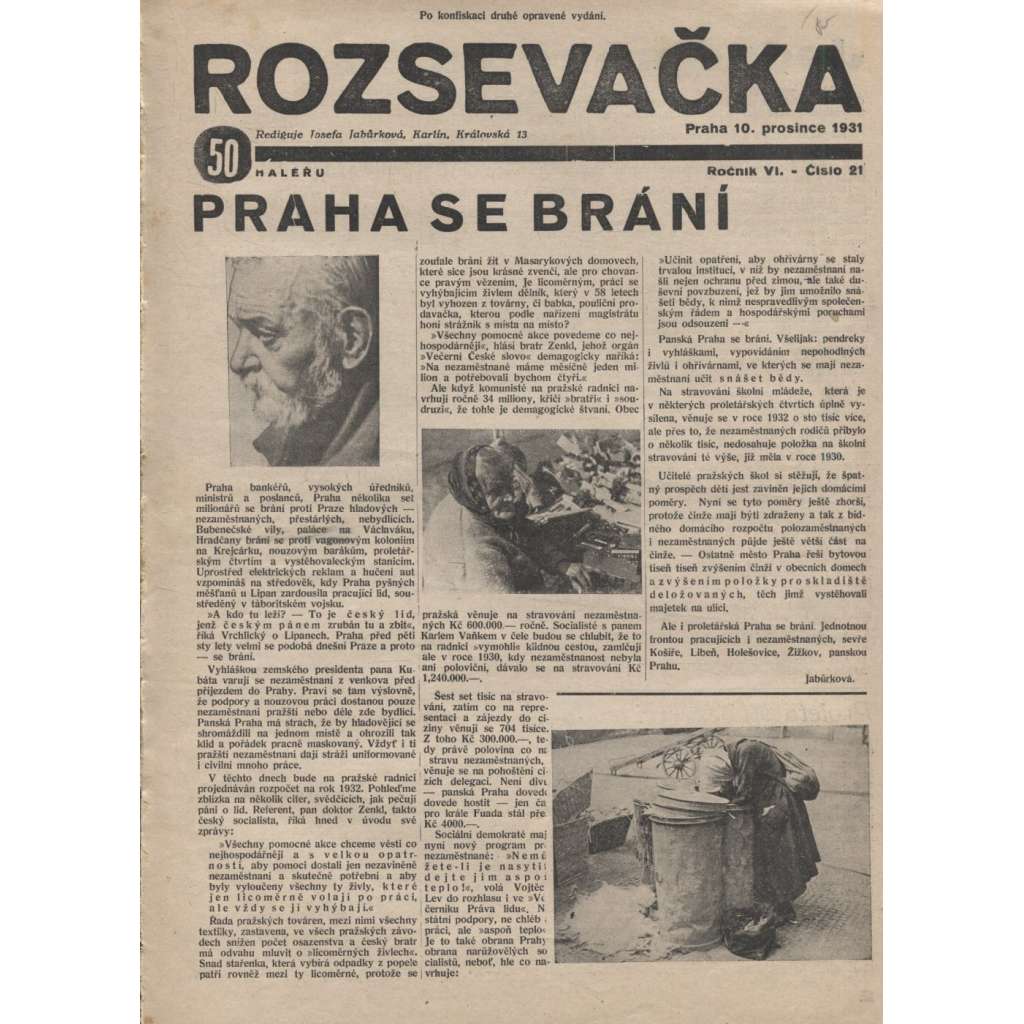 Rozsevačka, ročník VI., číslo 21/1931 (časopis, 1. republika, staré noviny)