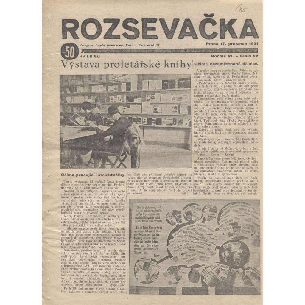 Rozsevačka, ročník VI., číslo 22/1931 (časopis, 1. republika, staré noviny)