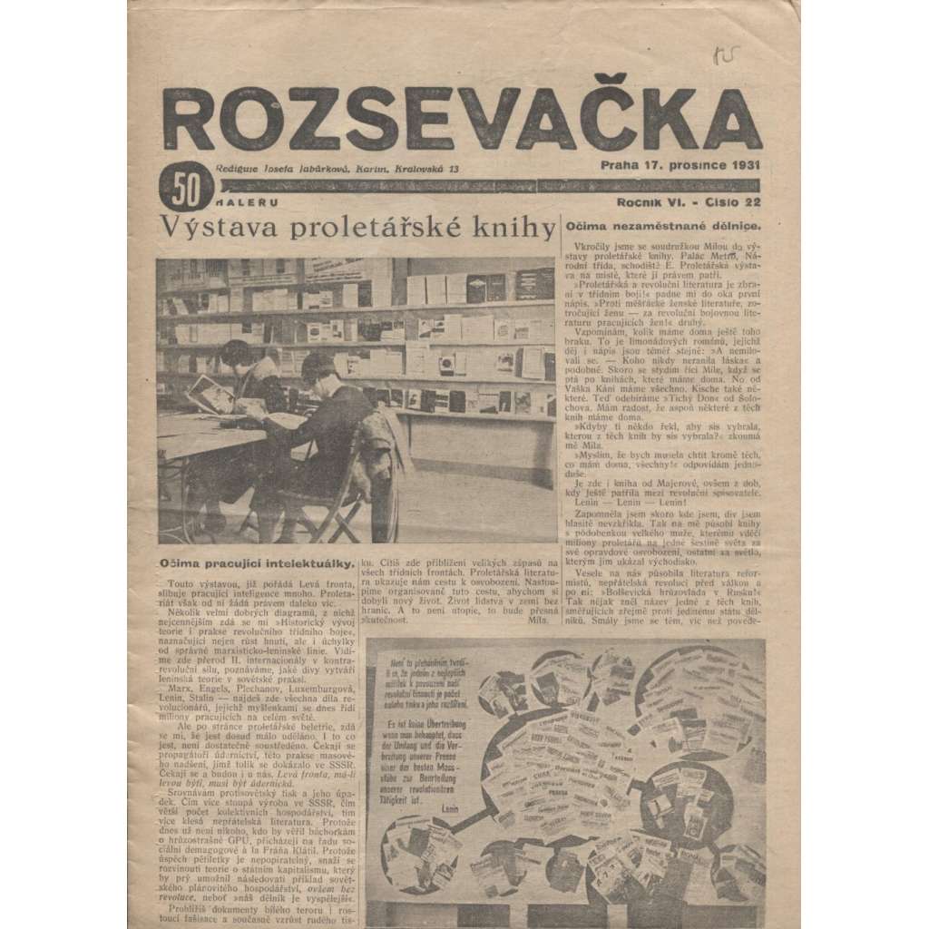 Rozsevačka, ročník VI., číslo 22/1931 (časopis, 1. republika, staré noviny)