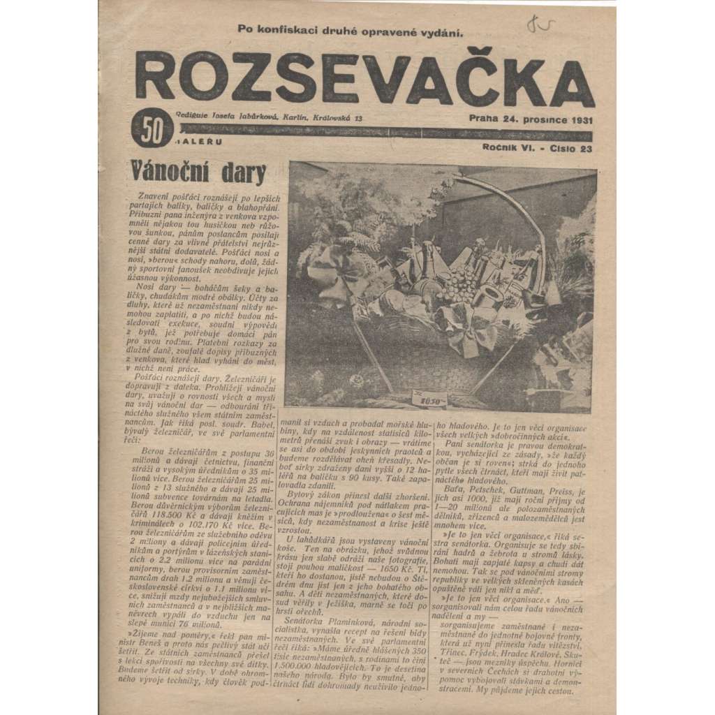 Rozsevačka, ročník VI., číslo 23/1931 (časopis, 1. republika, staré noviny)