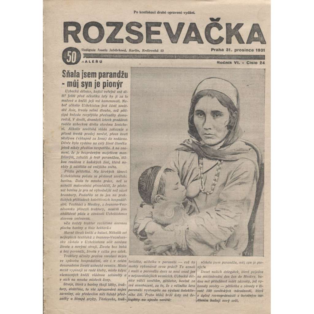 Rozsevačka, ročník VI., číslo 24/1931 (časopis, 1. republika, staré noviny)