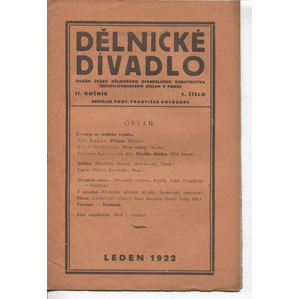 Dělnické divadlo, ročník II., číslo 1/1922