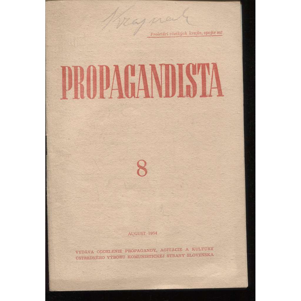 Propagandista, číslo 8/1954 (časopis, komunistická literatura, text slovensky)