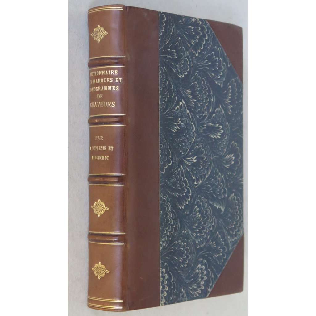 Dictionnaire des marques et monogrammes de graveurs, 1-3 [1886; monogramy; iniciály; značky; rytci; slovník; vazba; kůže]