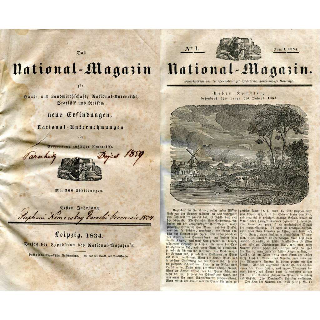 Das National-Magazin, ročník 1, 1834, č. 1-52 [komplet; ilustrovaný časopis; xylografie; dřevoryty; rytiny; veduty; Štefan Nemečkay; István Nemecskay; Hrnčiarovce nad Parnou; Dojč]