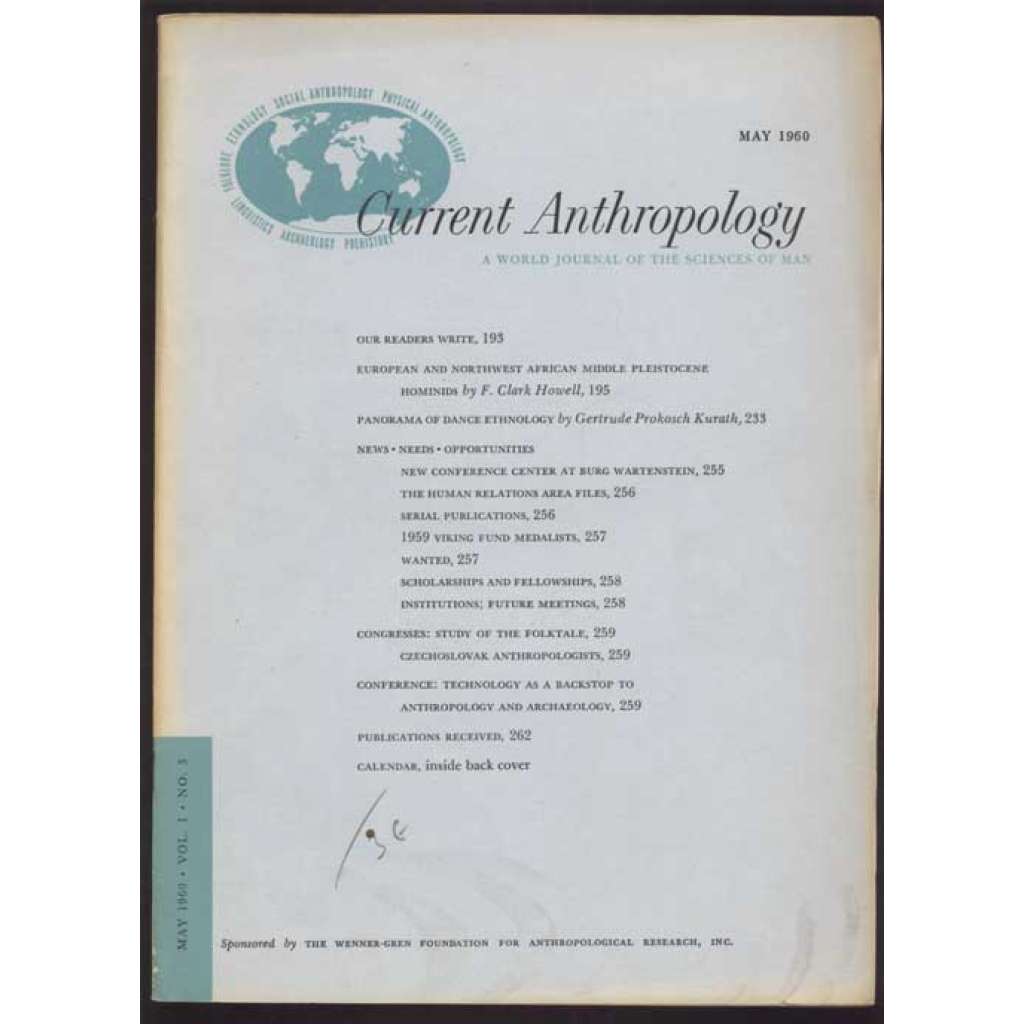 Current Anthropology: A World Journal of the Sciences of Man; Vol. 1, No. 3, May 1960 [časopis, antropologie]