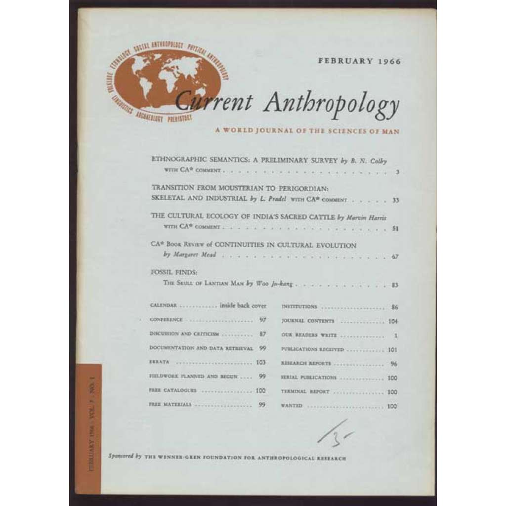 Current Anthropology: A World Journal of the Sciences of Man; Vol. 7, No. 1, February 1966 [časopis, antropologie]