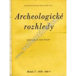 Archeologické rozhledy, roč.X, 1958, sešit 4 (časopis, archeologie, mj. Listovité hroty z Tibavy [Tibava], Dve nové keltské pohrebiska na juhozápadnom Slovensku, Etážovité nádoby v jižních čechách a v sousedních oblastech)