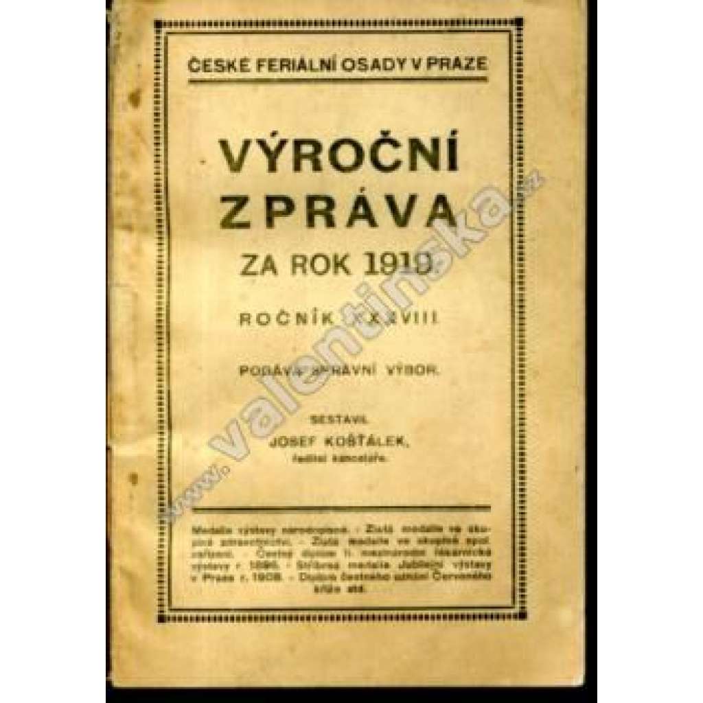 České feriální osady v Praze, výroční zpráva, 1919