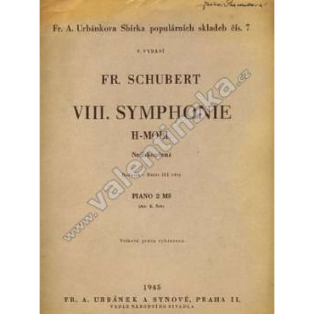 VIII.Symphonie H-moll. Nedokončená (noty, piano - klavír)