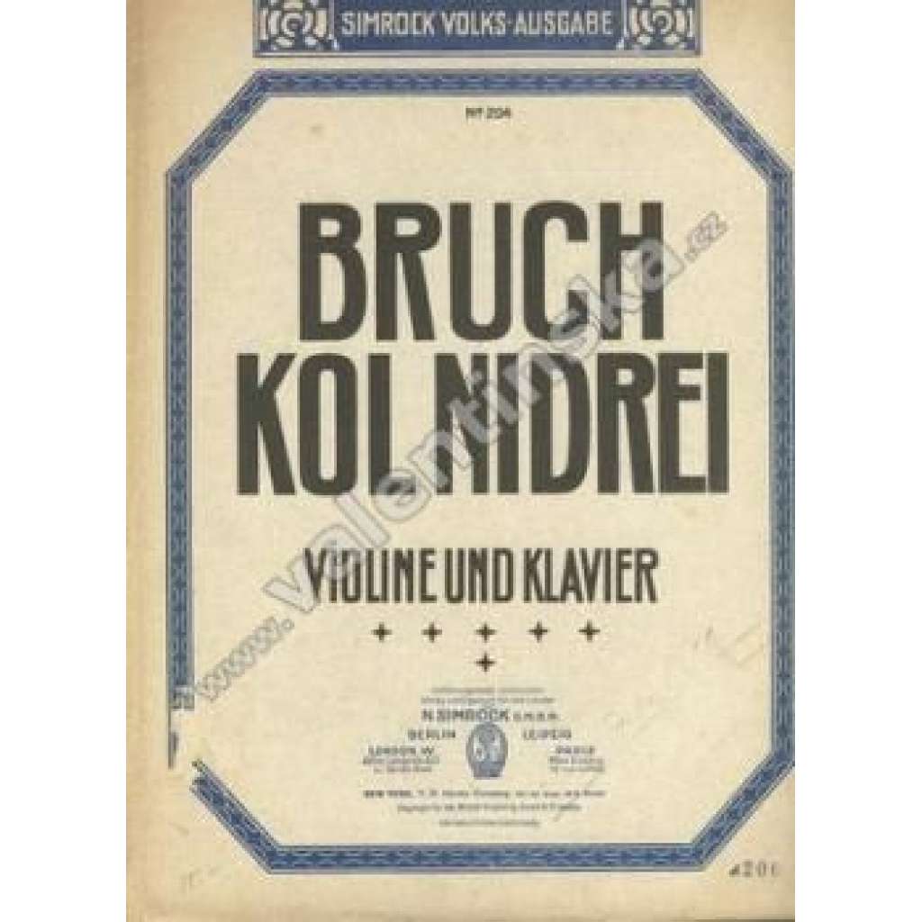 Kol nidrei. Violine und Klavier