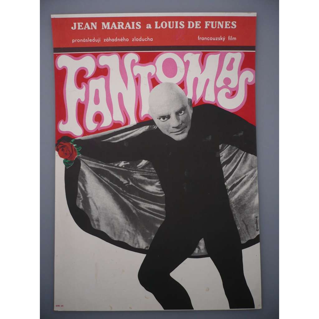 Fantomas (filmový plakát, film Francie 1964, režie André Hunebelle, Hrají: Jean Marais, Louis de Funès, Mylène Demongeot)