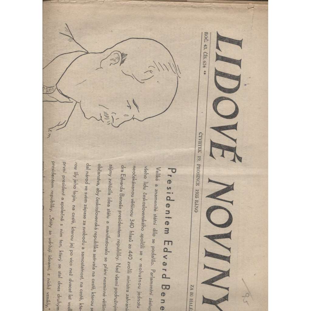 Lidové noviny (19.12.1935) - staré noviny, 1. republika, prezident Edvard Beneš